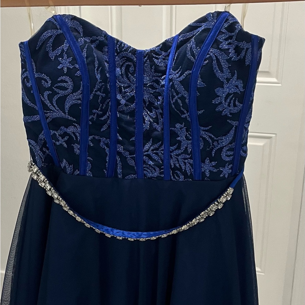 Teeze Me Strapless Navy Dress with Embellished Details